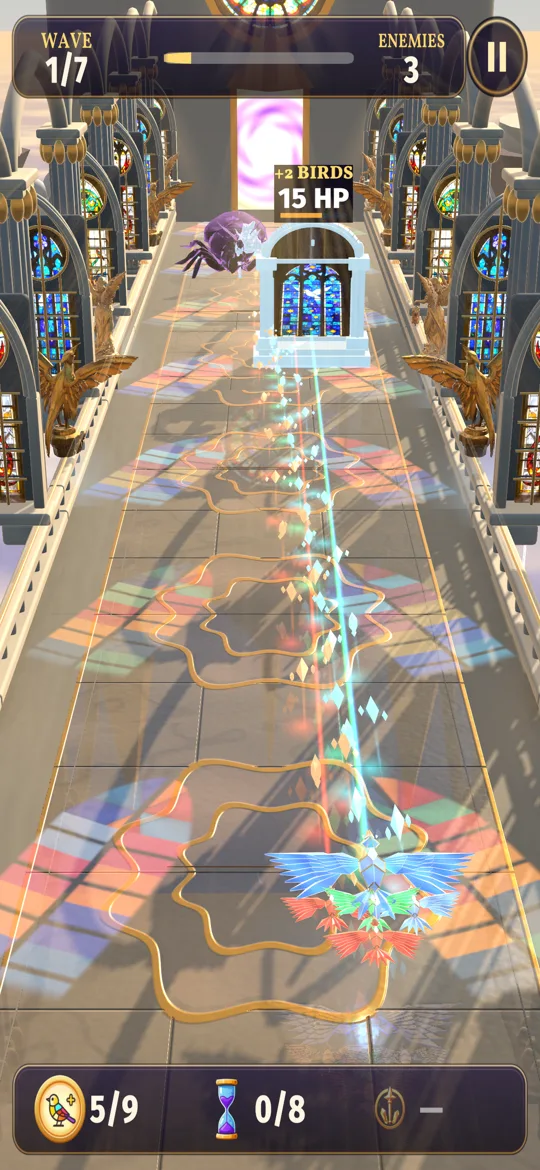 A stained-glass reliquary gate offering new birds