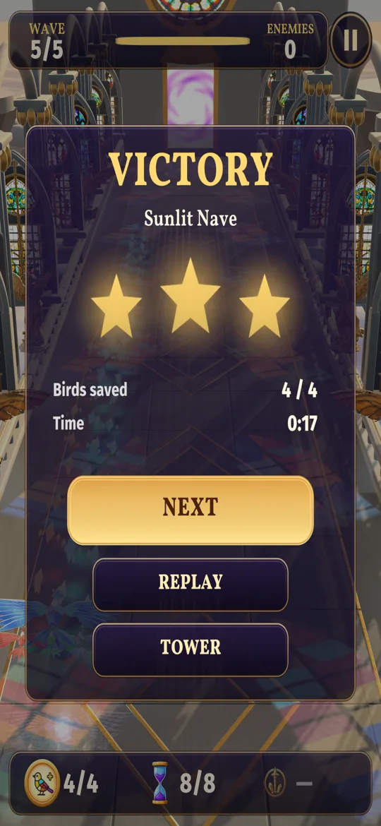 Victory screen with three stars